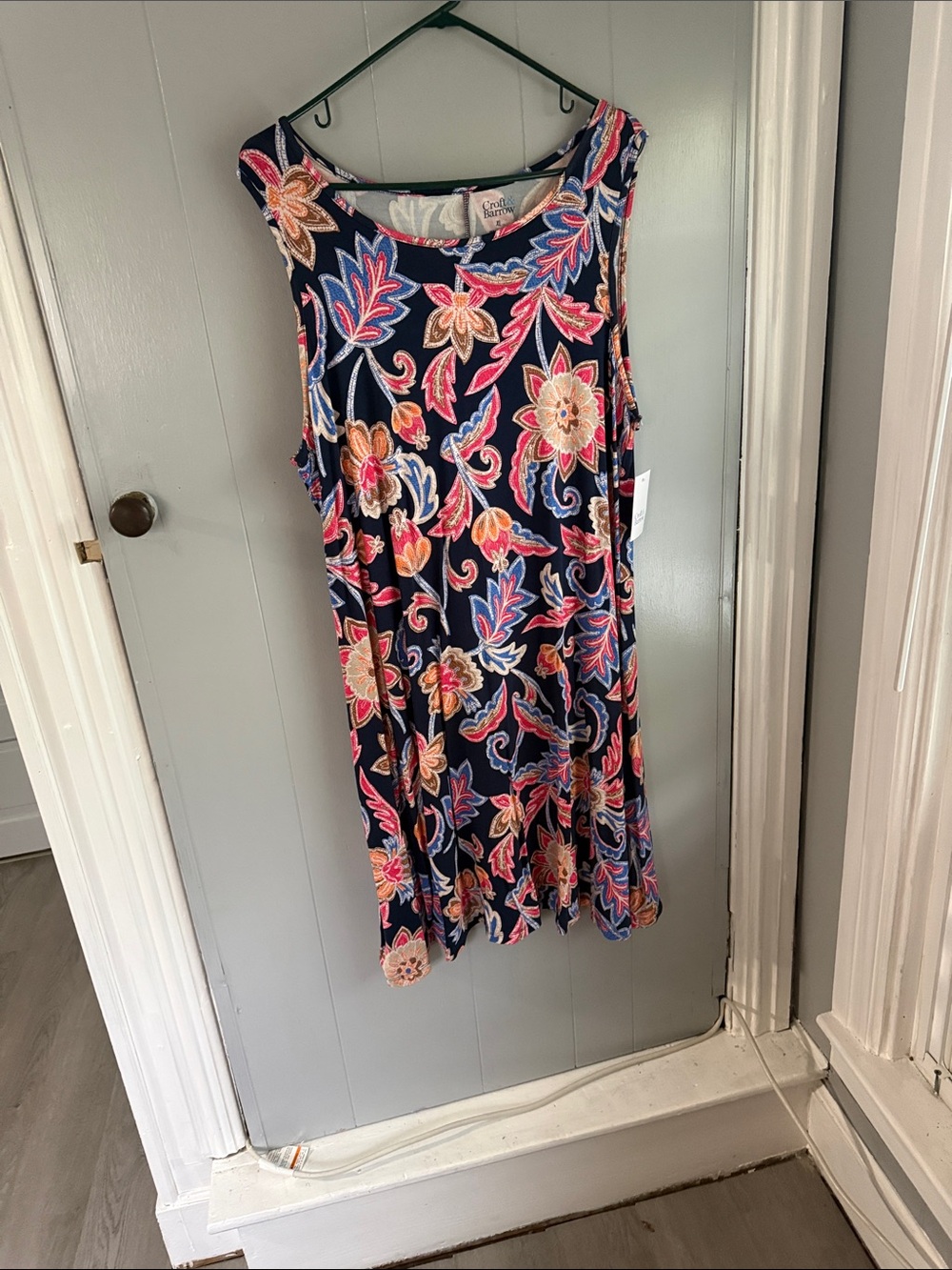 croft & barrow Navy Floral Dress with Pink, Blue & Brown Motif